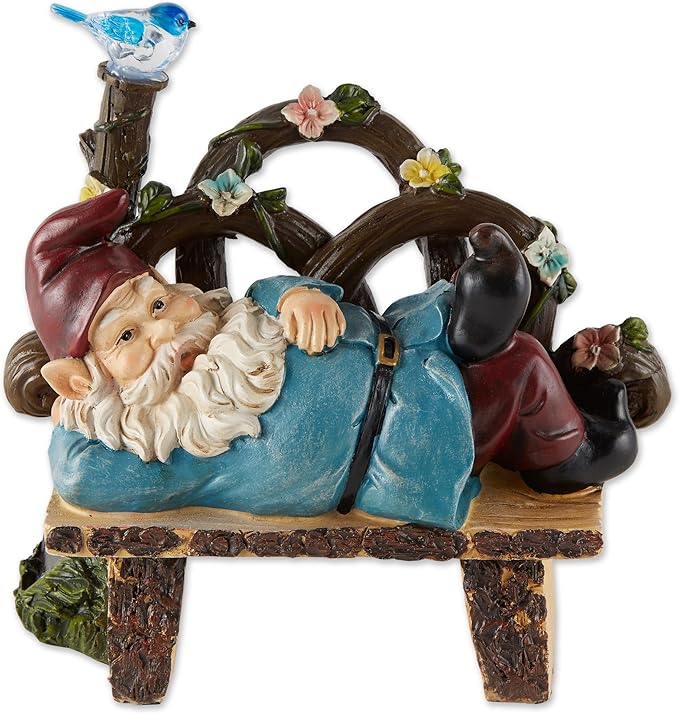 Zingz & Thingz Day & Night Garden Décor Solar Statue Figurine, 9.5x5.5x9.75, Afternoon Nap Gnome