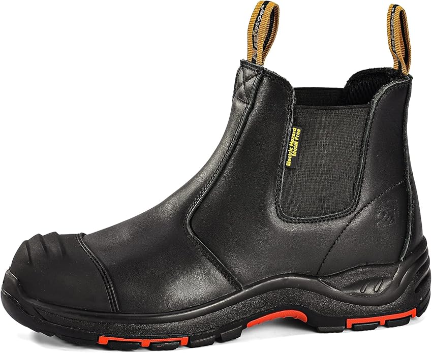 Mens Work Boots Steel Toe Chelsea Safety Boots Cow Leather Waterproof Lightweight Working Shoes