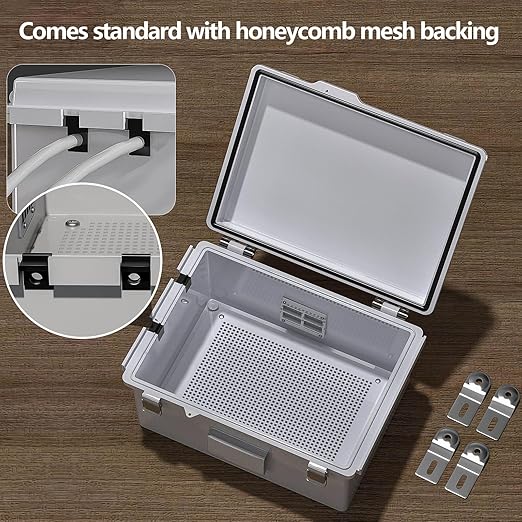 ABS Electrical Junction Box, Ventilated Design, Cable Grommets, IP65 Waterproof Enclosure, Indoor/Outdoor Use with Mounting Panel. (Grey Cover, 8.7"x6.7"x4.3")