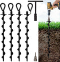 VASGOR 18" Ground Anchors (4pcs) Easy to Use with Drill, Heavy Duty Anchor Hook for Camping Tent, Canopies, Car Ports, Sheds, Swing Sets, Securing Animals – Black Powder Coated