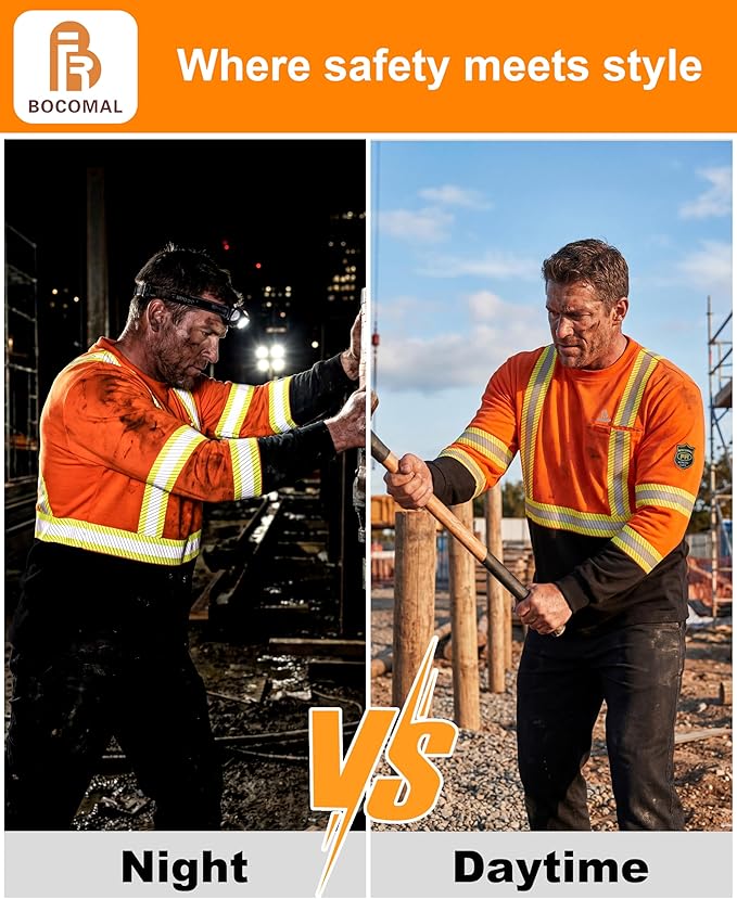 BOCOMAL FR Hi-Vis Shirts 6oz Lightweight High Visibility Reflective Flame Resistant/Fire Retardant Shirt Men's Safety Shirts