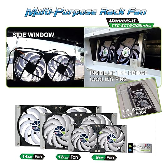 TITAN- 12V DC IP55 Waterproof Double Rack Mount Ventilation Cooling Fan with Timer and Speed Controller- TTC-SC20 (90mm)