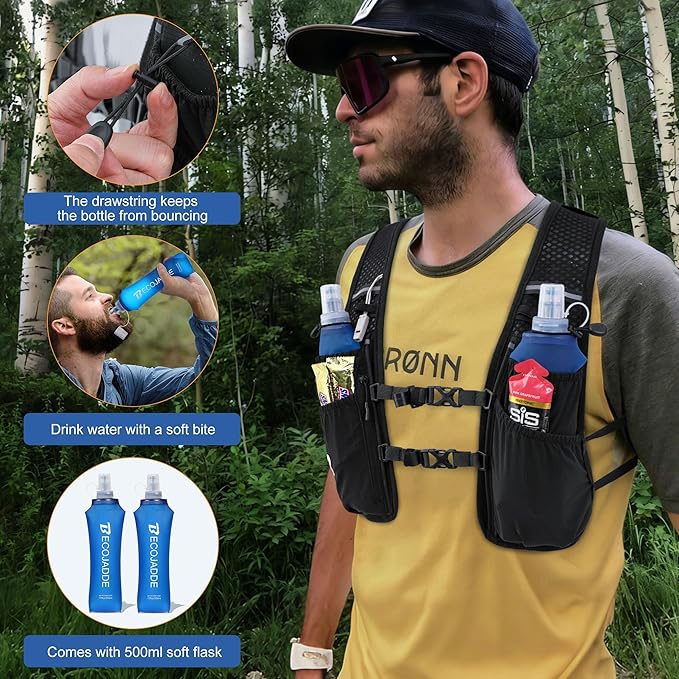 Running Vest Hydration Backpack for Men Women, 5L Lightweight Running Backpack Hydration Pack for Marathon, Trail, Cycling, Hiking, Jogging