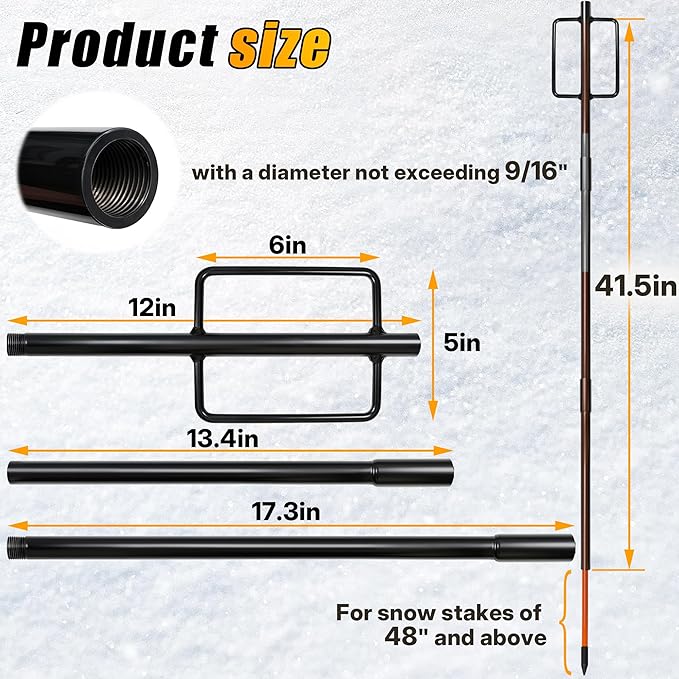 Snow Stake Install Tool Heavy Duty Snow Stakes Driveway Markers Installation Tool for Plow Stakes for 9/16" Diameter Sticks, Rust-Proof Coating, Detachable Design