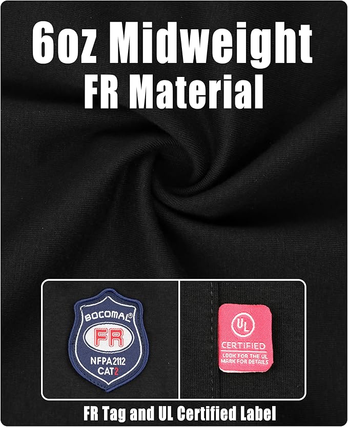 BOCOMAL FR Hooded T Shirts Chest Pocket Fire Resistant Summer Hoodie NFPA2112 CAT2 Flame Retardant FRC Welding Work Shirt