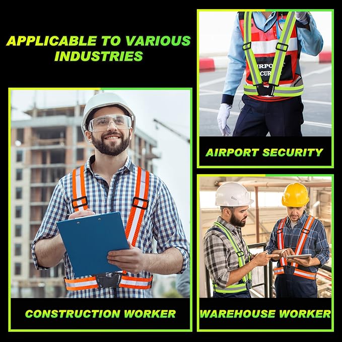 Hercicy 12 Pcs Reflective Vest High Visibility Safety Vests, Adjustable Running Gear Straps Lightweight Reflector for Construction (Yellow,Orange)