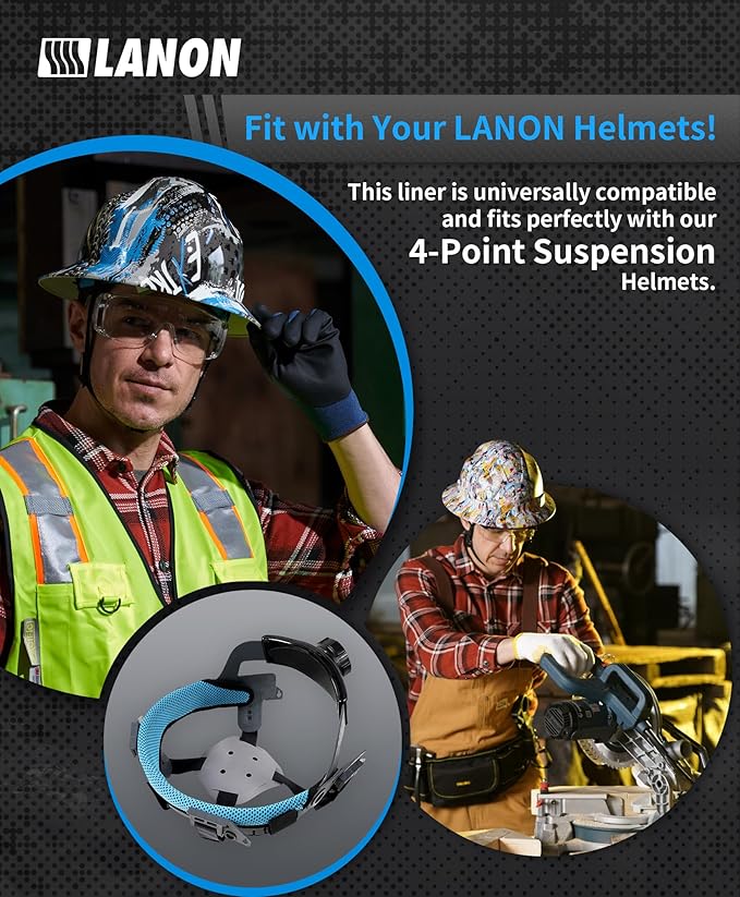 LANON 4-Point Hard Hat Replacement Ratchet Suspension, Standard Size, Newly Upgraded Moisture Wicking Sweat Band, OSHA & ANSI, Compatible with LANON Hard Hats Only