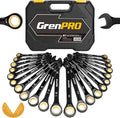 Ratcheting Wrenches Set, Combination Wrench Sets With Organizer Box, 23PC SAE & Metric And Standard, 1/4" to 3/4" & 6-18mm, Open End Wrench Set, Electrophoretic Coating Sock Mechanic Tools