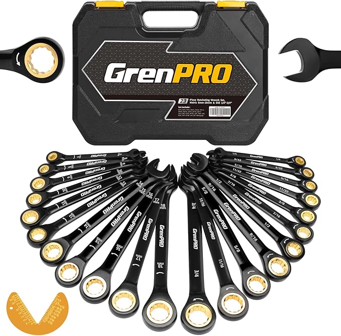 Ratcheting Wrenches Set, Combination Wrench Sets With Organizer Box, 23PC SAE & Metric And Standard, 1/4" to 3/4" & 6-18mm, Open End Wrench Set, Electrophoretic Coating Sock Mechanic Tools