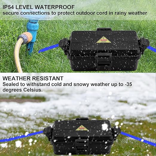 Outdoor Electrical Box Waterproof IP54-rated Outdoor Outlet Box Black Outdoor Extension Cord Cover Box (Inner 6.5 x 3.5 x 2.2inch) Wall-Hangable Waterproof Box for Protect Outlet(2 PCS Black)