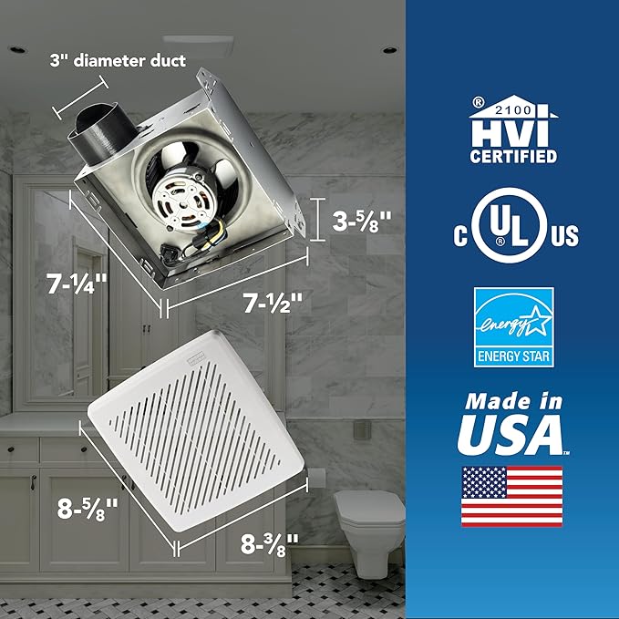 Broan-Nutone® Bathroom Exhaust Fan, 50 CFM Modern Grille, Energy Star Fan, 2.0 Sones