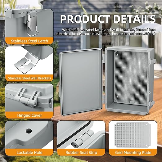 Joinfworld Waterproof Box for Electronics Outside 11.4x7.5x5.5 Outdoor Weatherproof Electrical Box Plastic Weather Proof Nema 4 Enclosure