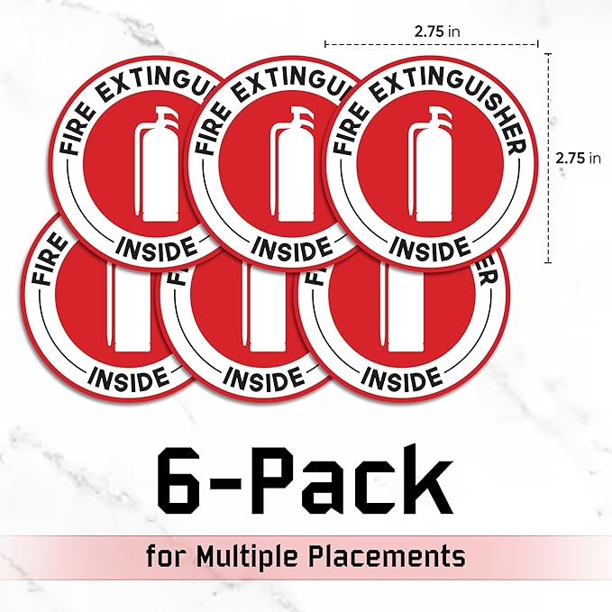 | Fire Extinguisher Inside Sticker (6 Pack), Size 2.75" – Strong Adhesive, Durable, Weatherproof Fire Extinguisher Stickers and Decals – Perfect Safety Signage for Businesses