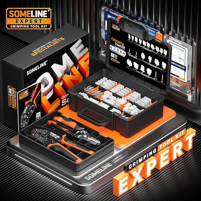 SOMELINE 2-in-1 Connector Crimping Tool Kit, Fits Molex Standard .093" (2.36mm) & MLX .084" (2.13mm), Pin & Socket Housing Assortment, 20-14 AWG Terminals for Appliance, HVAC & Arcade Repair