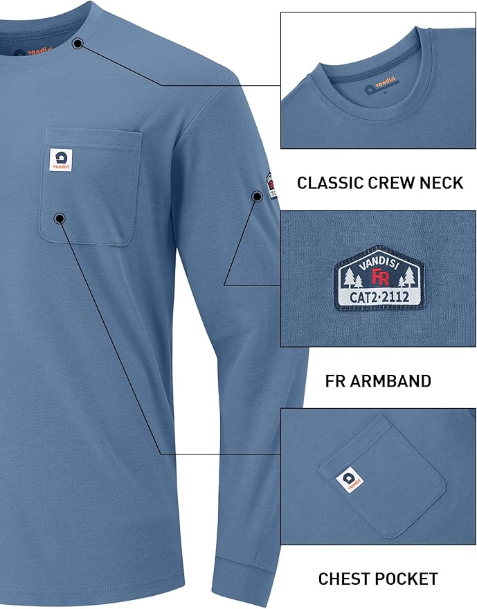 FR Shirts for Men 6.5oz Lightweight Fire Resistant Shirts for Men Long Sleeve NFPA2112/CAT2