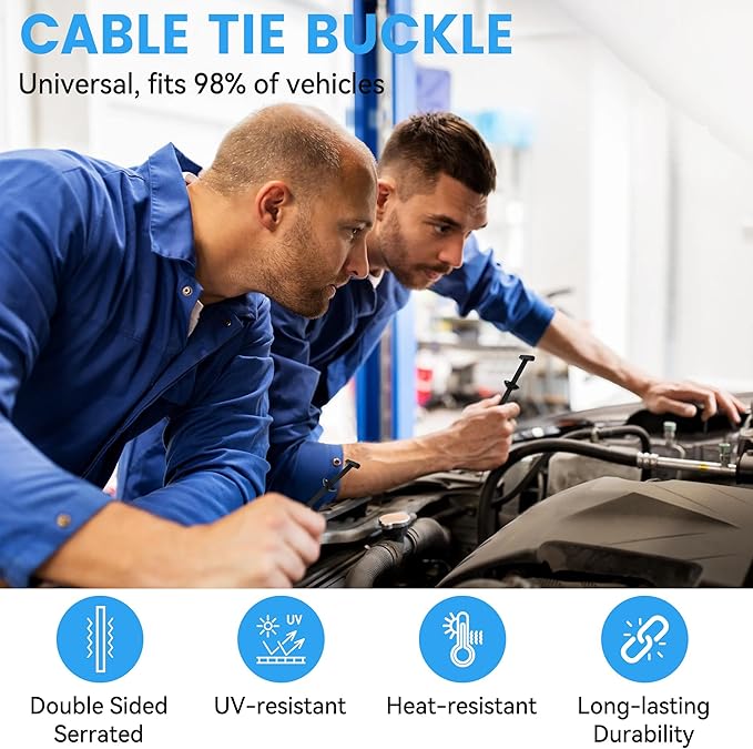 60 Pcs Nylon Universal Cable Tie Buckle - New Multifunctional Nylon Zip Ties Double Sided Buckle & Button Design Plastic Cable Ties Tool Fasteners Car Body UV Resistant Zipties for Car Daily Repair