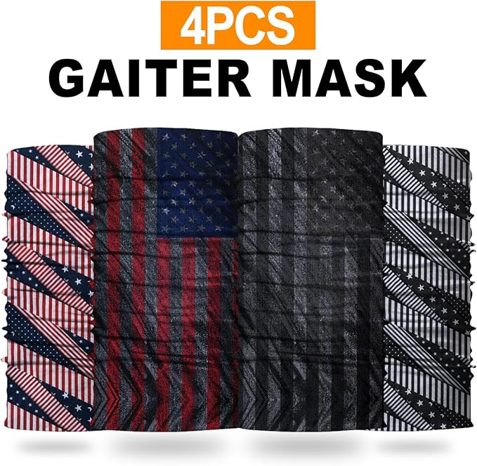 4Pack Neck Gaiter for Men Women Face Cover Mask Head Wrap Balaclava Headwear Bandana Headband Magic Scarf