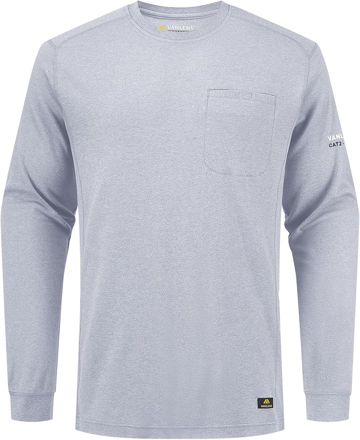 FR Shirts for Summer Crew T-Shirt 5.5OZ Heather Jersey Flame Resistant Long Sleeve Crew T Shirt CAT2