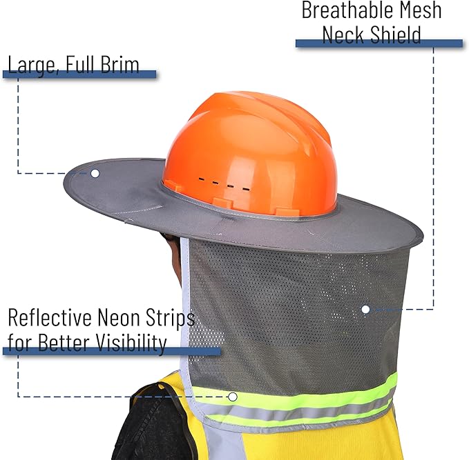 UNCO Industrial Hard Hat Sun Shield, Grey, Mesh, Reflective, Full & Standard Brim, Hard Hat Accessory