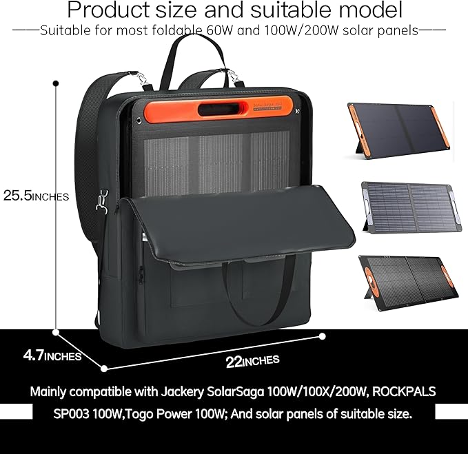 Solar Panel Storage Bag, Compatible With Jackery SolarSaga 100W 100X200W -1680D Marine Canvas+400D Nylon Lining, Suitable for 2 Solar Panels, Waterproof and Durable Solar Panel Carrier