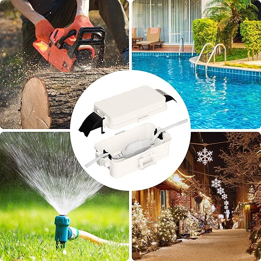 Flemoon IP55 Small Outdoor Electrical Box Waterproof (Inner 5.9 x 3.2 x 1.8inch), Extension Cord Cover with Detachable Awning Covers for Plug, Outlet, Holiday Lights, White