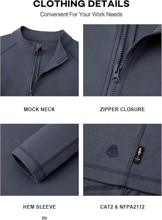 FR Shirts for Men Flame Resistant Shirt CAT2 Quarter Zip Up Pullover 1/4 Zip 5.5oz Light Weight
