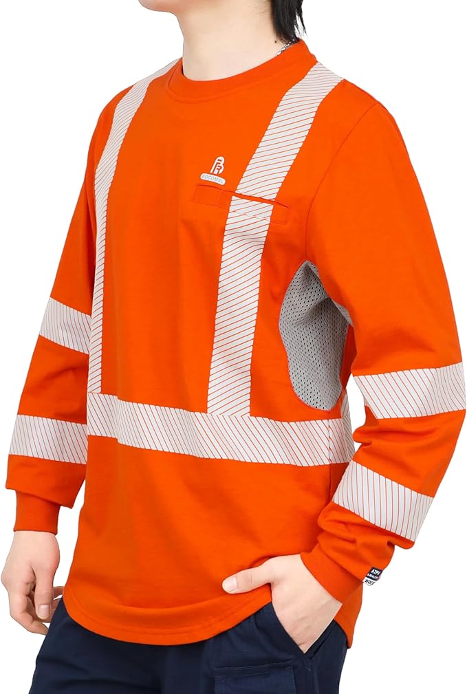 BOCOMAL Reflective FR Shirts High Visibility Summer Vented Mesh Long Sleeve Crewneck Lightweight Flame Resistant Workwear