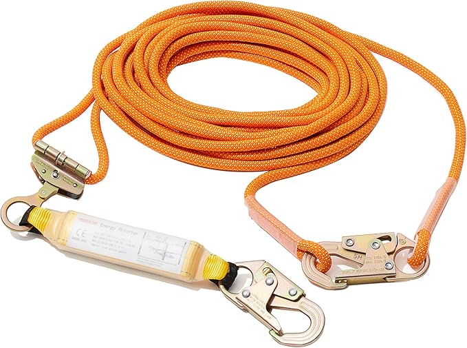 Fall Protection Safety Rope 25FT Roofing Harness Safety Lanyard Tree Climbing Line Kit with Alloy Steel Grab Snap Hooks Shock Absorber Heavy Duty Roof Safety Equipment ANSI CE