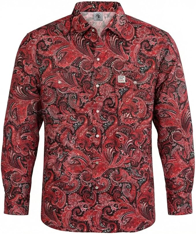 WoahBros FR Shirts for Men, 8oz Midweight Flame Resistant Welding Shirt, 100% Cotton, Pearl Snap Buttons - CAT2/NFPA2112