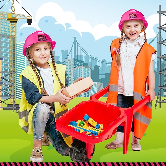 6 Pcs Construction Hats Plastic Hard Hat Construction Worker Hat Helmet for Girl Boy Engineer Building Theme Party