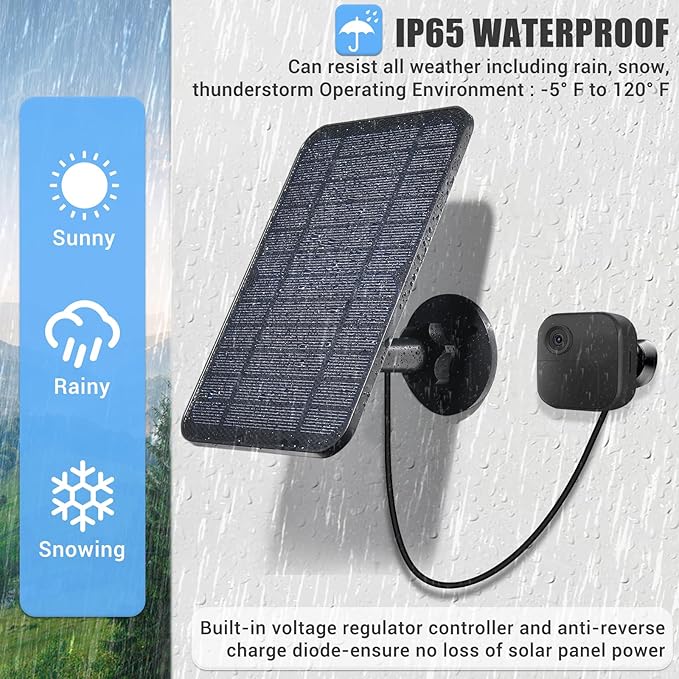 Solar Panel for Blink Outdoor Camera 4, 4W Solar Panel Compatible with Blink Outdoor 4 (4th Gen) Camera, USB-C Port，Waterproof Rubber Plug, 13.12ft Charging Cable and 360°Adjustable Mount 2 Pack
