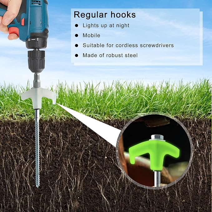 8-Pack Heavy Duty Screw-in Tent Stakes with Drill Adapter – 8 Inch Ground Anchors for Camping, Canopy, Gazebo, Awnings & Outdoor Accessories