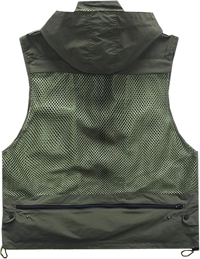 M2C Mens Hooded Mesh Multiple Pockets Traveling Vest