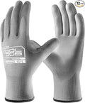 COOLJOB 12/60 Pairs Safety Work Gloves Pack Bulk with Grip PU Coating, 13 Gauge Seamless Knit Gloves with Polyurethane Dipped for Warehouse Working, Breathable Lightweight for Men Women, Grey Xlarge