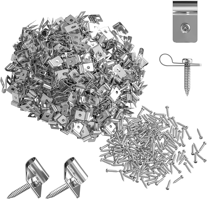 Fence Wire Mounting Clips – 200 Pack Stainless Steel Clamps with Screws – Compatible with 12-16 Gauge Wire and Wood Fence Posts