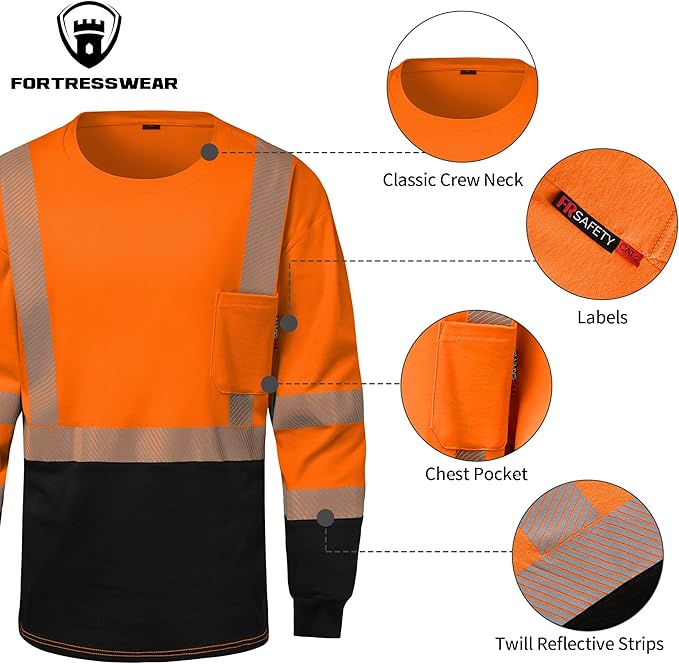 FR Shirts for Men 6 oz Hi Vis Fire Resistant Flame Resistant Long Sleeve Shirts High Visibility Cotton Welding Shirt CAT2
