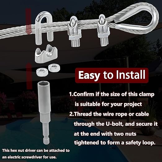 16PCS 3/16 to 1/4 Inches M5 Stainless Steel Wire Rope Clips Cable Clamp