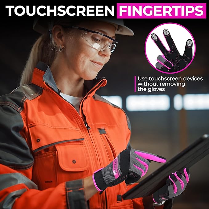 HANDLANDY Work Gloves for Women, Breathable Leather Gardening Glove for Yard Maintenance, Hand Protection with Touch Screen