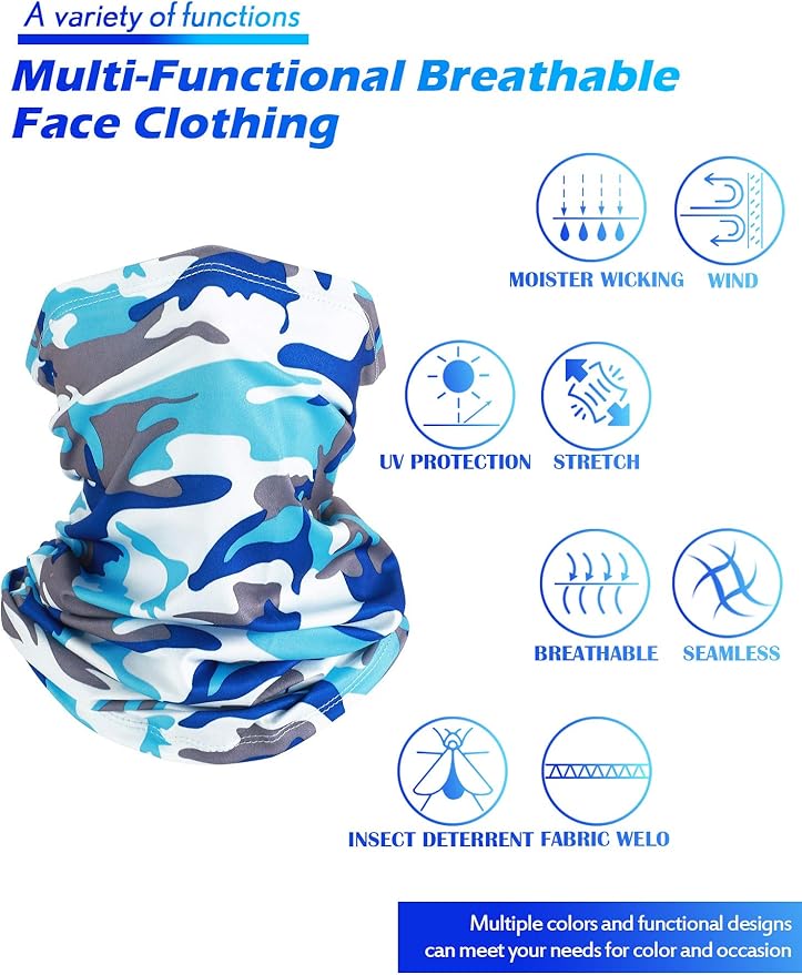 SATINIOR Summer Camo Neck Gaiter UV Protection Cooling Face Mask Sun Hood Bandanas for Men Women Sunscreen Breathable Bandana