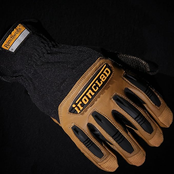 Ironclad Ranchworx Work Gloves RWG2, Premier Leather Work Glove, Performance Fit, Durable, Machine Washable, (1 Pair), RWG2-07-XXXL, Tan/Black