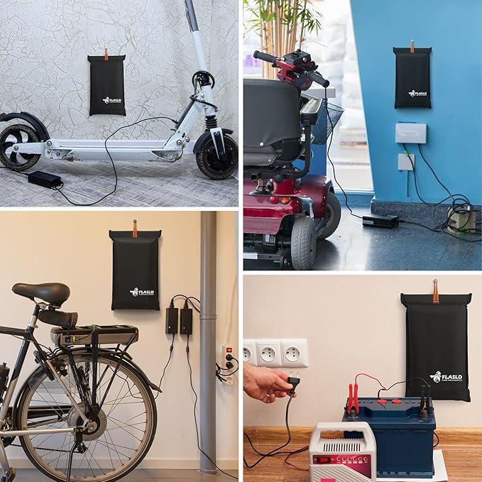 FLASLD Fireproof Lithium Battery Cover, Fastest & Simplest Way to Isolate and Extinguish Small Fires, Fire Blanket for E-Scooter and E-Bike (79×79 inch - Grey)