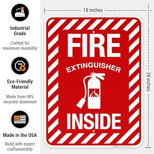 Fire Extinguisher Inside Sign, Fire Safety Sign, 18x24 Inches, 3M EGP Reflective .080 Aluminum, Fade Resistant, Indoor/Outdoor Use, Made in USA