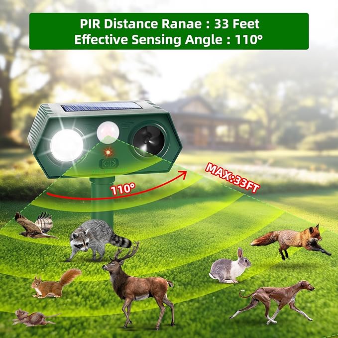 2026 Upgraded Solar Ultrasonic Animal Repeller Deer Repellent Devices with Motion Sensor & LED Strobe Cat Deterrent Outdoor to Keep Away Squirrel Rabbit Raccoon Dog for Yard, Lawn, Garden 4 Pack