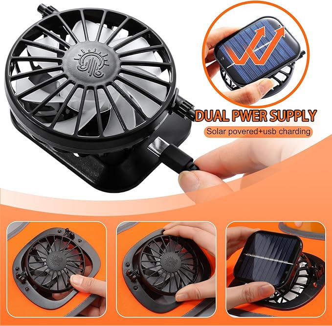 1 Set Sun Hard Hat Shade Full Brim Hard Hat Sun Visor with Solar Fan and Neck Sunshade Cover High Visibility Full Brim Mesh with Reflective Strip Summer Protect Accessory(Orange)