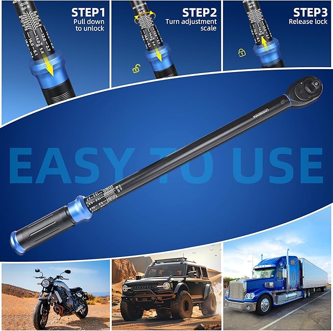 1/2-Inch Drive Click Torque Wrench, Dual-Direction Click Professional Torque Wrench 40-300FT.LB/54.2-406.8N.M, Dual Range Scales Graduated in FT.LB and N.M, Blue