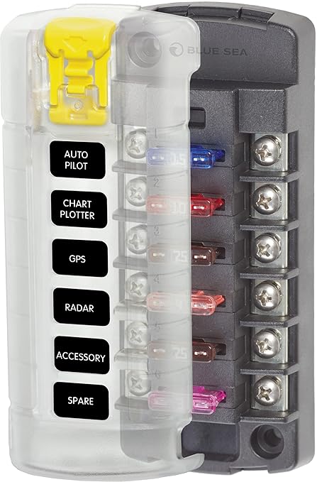 Blue Sea Systems 5035 ST Blade Fuse Block - Six Independent Circuits with Cover, 100 Amps
