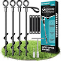 Ground Anchors Screw in 4Pcs, Trampoline Stakes Anchors with Straps Resistant High Wind, Earth Anchor for Swing Set, Tent, Trampolines, Carport, Canopies(4x15in)