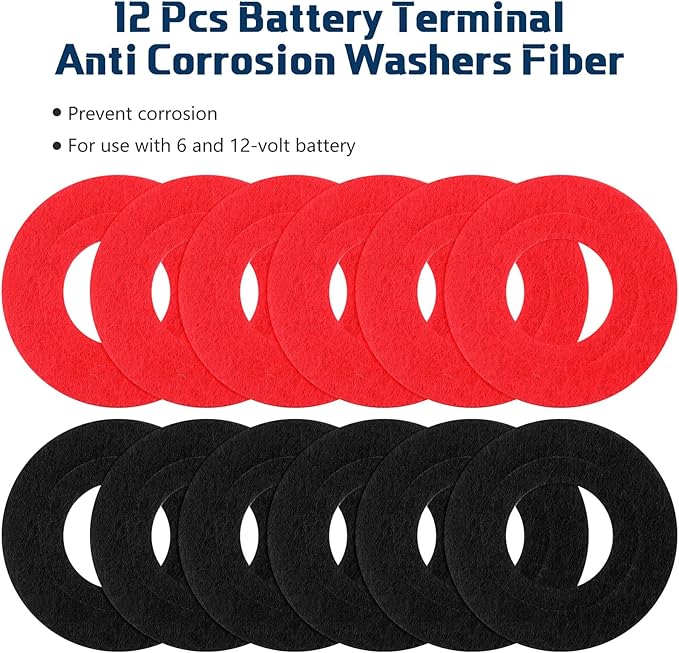 Pangda 12 Pcs Battery Terminal Anti Corrosion Washers Fiber Battery Washers Terminal Protector (Red,Black)