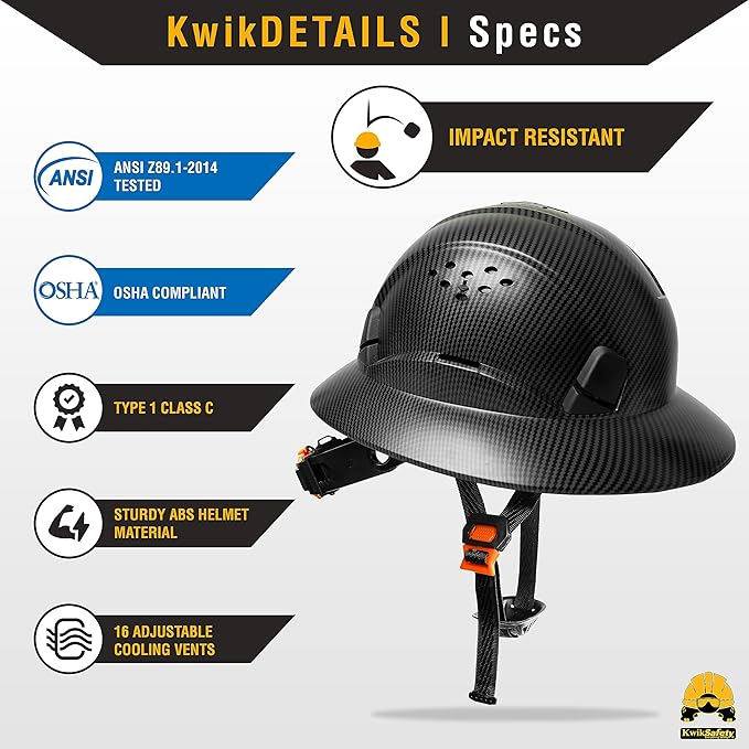 KwikSafety - Charlotte, NC - Hard Hats [Full Brim, Cap Style, Climbing Style] Type 1, Class C ANSI OSHA