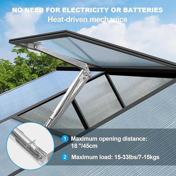 Greenhouse Vent Automatic Opener Auto Roof Vent Opener Greenhouse Window Opener Solar Heat Sensitive Auto Vent Kit for Ventilation Greenhouse Accessories Gardening Tools (4, Silver+Black)
